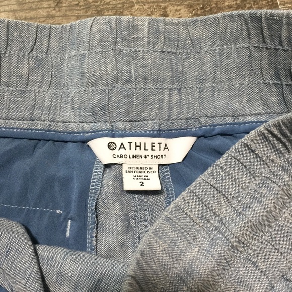 Athleta Cabo Linen 4 Inch Shorts Women’s 2 Blue Drawstring Casual - Picture 7 of 8